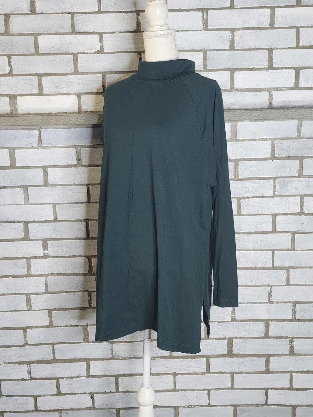 • J. Jill Luxe Supima Shirttail Turtleneck Tunic Top 2X Green Cotton Modal Blend
